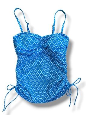Land’s End Blue/White Ruched Sides Tankini Top Size 4